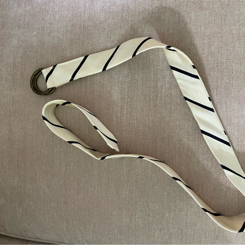 J Crew brand navy and cream striped belt, size S/M
